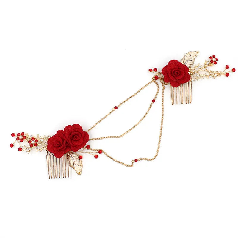 Scarlett Red Floral Boho Hair Comb