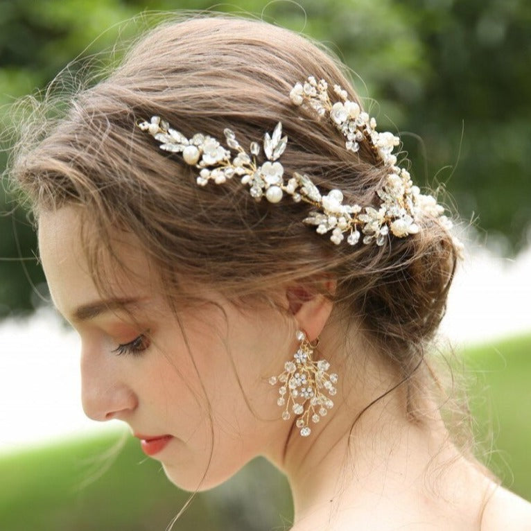 Leena Bridal Crystal & Pearl Hair Vine