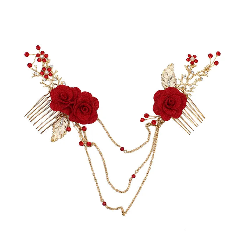 Scarlett Red Floral Boho Hair Comb