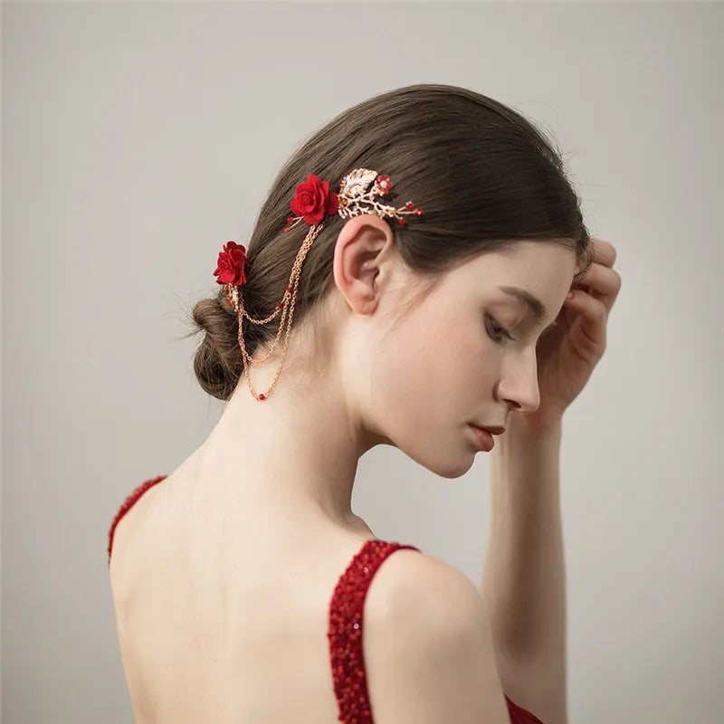 Scarlett Red Floral Boho Hair Comb