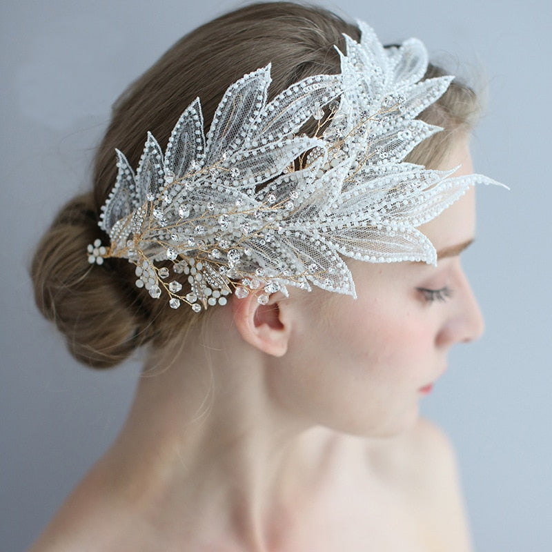 beaded lace bridal hair accessory