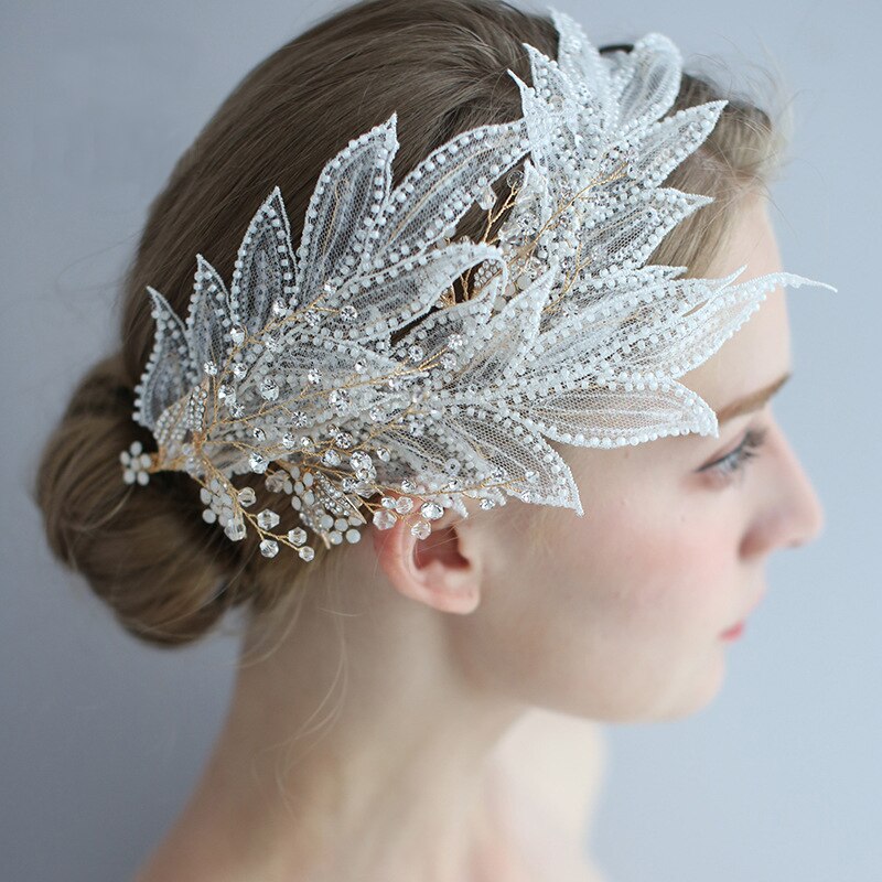 beaded lace hairpiece for wedding