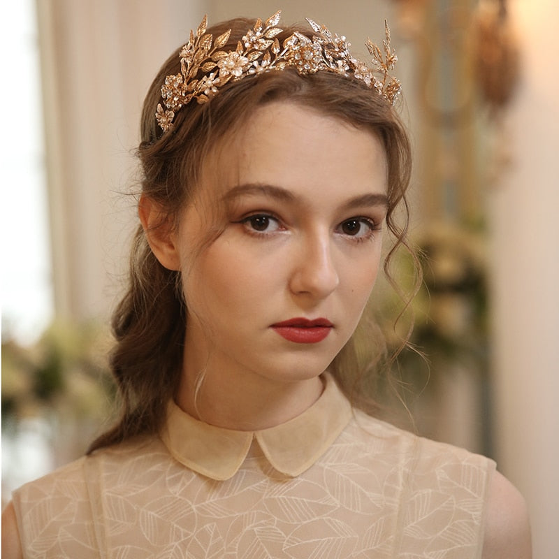 bohemian gold leaf wedding crown