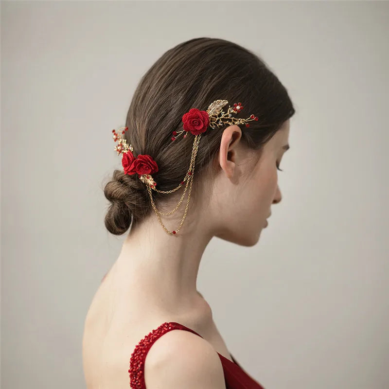 Scarlett Red Floral Boho Hair Comb