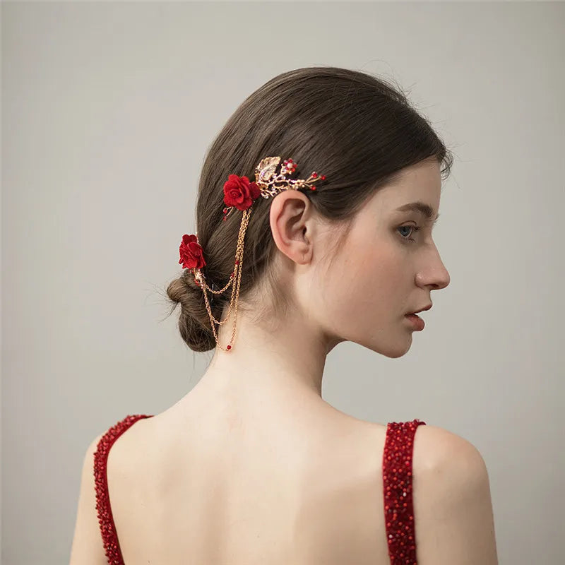 Scarlett Red Floral Boho Hair Comb